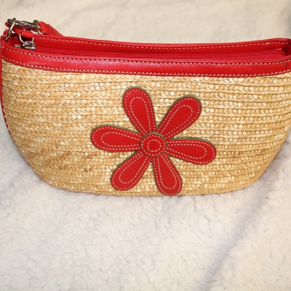 Preston & York Woven Straw & Red Leather Purse 

A